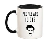 Dxcvbrds Taza de café divertida, taza de Ron Swanson, People are Idiots, taza de café novedosa de 325 ml