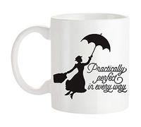 Dxcvbrds Taza de café Mary Poppins, prácticamente perfecta en todos los sentidos, taza de café novedosa de 11 onzas, color blanco, 325 ml