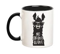 Dxcvbrds Taza de café matutina con texto en inglés "No Drama Llama, Comical, Sunglasses, 325 ml