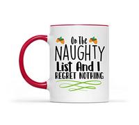 Dxcvbrds Taza de Navidad divertida con texto en inglés "On The Naughty List and I Regret Nothing", taza decorativa de Navidad de 325 ml, divertida taza de café de hija, esposa e hijo CMS265