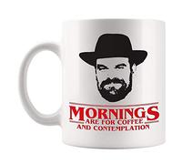 Dxcvbrds Whitelf Chief Mug, Mornings are for Coffee Contemplation, taza de café novedosa de 11 onzas, color blanco, 325 ml