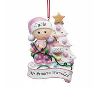 DXDOING Adorno de Navidad Personalizado 2025 - Mi Primera Navidad - Bola Navideña Recuerdo de Resina, Decoración Árbol Original Bebé Niño o Niña