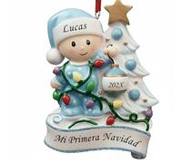 DXDOING Adorno de Navidad Personalizado 2025 - Mi Primera Navidad - Bola Navideña Recuerdo de Resina, Decoración Árbol Original Bebé Niño o Niña