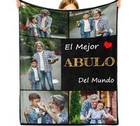 DXDOING Manta Personalizada para el Abuelo con 5 Fotos de los Nietos - Un Homenaje al Héroe de la Familia, Yayo en su Cumpleaños, Navidad, Día del Padre