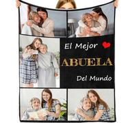 DXDOING Manta Personalizada para la Abuela con 5 Fotos de los Nietos - Un Abrazo Cálido de Sus Nietos, Yaya en su Cumpleaños, Navidad