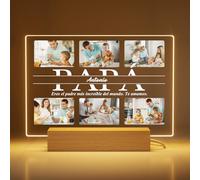 DXDOING Placa Personalizzata con 6 Fotos para Papá - Regalo Cumpleaños y Aniversario Original 2026 - Marco de Metacrilato con Base Madera -Regalo Original Día del Padre