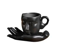 DXEHSEUY Juego de taza de café con platillo, taza de vidrio de agua, taza de leche de cerámica, color negro