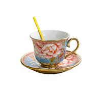 DXEHSEUY Juego de taza de té y platillo de cerámica esmaltada de 7 onzas para café, bebidas, restaurante, café con leche, rosa, 14 x 10 cm