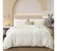 DXHOME - Juego de ropa de cama boho de 135 x 200 cm, color beige y crema, con bordado, estilo bohemio geométrico, de microfibra suave, con cremallera + 1 funda de almohada de 80 x 80 cm