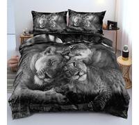 DXHOME Leo Ropa de cama de 135 x 200 cm, diseño de león con estampado 3D, diseño de león, reversible, microfibra suave, juego de ropa de cama con cremallera y 1 funda de almohada de 80 x 80 cm