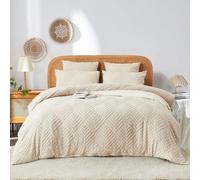 DXHOME - Ropa de cama boho de 135 x 200 cm, beige, geométrica, vintage, estilo bohemio, lavado, de microfibra, reversible, estética, funda nórdica con cremallera + 1 funda de almohada de 80 x 80 cm