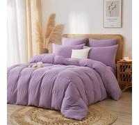 DXHOME Ropa de cama de 135 x 200 cm, muselina de algodón, lila, suave, acogedora, verano, 100% algodón, juego de ropa de cama suave y transpirable, funda nórdica con cremallera + 1 funda de almohada