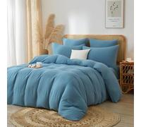 DXHOME Ropa de cama de 200 x 200 cm, muselina azul oscuro, 100 % algodón, suave y reversible, transpirable, refrescante, funda nórdica con cremallera y 2 fundas de almohada de 80 x 80 cm