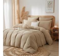 DXHOME Ropa de cama de 220 x 240 cm, muselina caqui, 100 % algodón, suave, de verano, reversible, transpirable, refrescante, funda nórdica con cremallera y 2 fundas de almohada de 80 x 80 cm