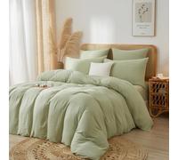 DXHOME Ropa de cama de muselina de 155 x 220 cm, de algodón verde, reversible, suave, agradable, transpirable, con cremallera, funda nórdica con cremallera y 2 fundas de almohada de 80 x 80 cm