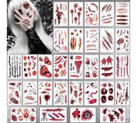 DXIA 30 Hojas Tatuajes Temporales Halloween, Tatuajes de Cicatrices Falsas para Halloween, Halloween Scars Tattoos Stickers, Impermeables Tatuaje de Cara de Halloween para Adultos y Niños