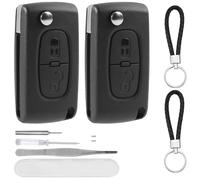 DXiongW 2 Piezas Carcasa Llave de Coche 2 Botones CE0523 VA2 Compatible con Peugeot 207 307 308 407 408 607 y Citroen C3 C4 C2 C5 C6 C8 Xsara Carcasa para Llave Mando a Distancia Plegable con Llavero