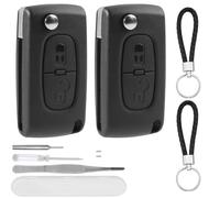 DXiongW 2 Piezas Carcasa Llave de Coche 2 Botones CE0536 HU83 Compatible con Peugeot 207 307 308 407 408 607 y Citroen C3 C4 C2 C5 C6 C8 Xsara Carcasa para Llave Mando con Soporte de Batería y Ranura