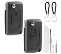 DXiongW 2 Piezas Carcasa Llave de Mando Coche 2 Botones CE0523 HU83 Compatible con Peugeot 207 307 308 407 408 607 y Citroen C3 C4 C2 C5 C6 C8 Xsara Carcasa para Llave Plegable con Ranura de Batería