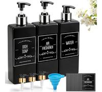 DXiongW 3 Piezas Dispensador Jabon Negro Botellas de Champú Vacias 500ML Botes Gel y Champu Rellenables para Ducha Baño y Cocina Plástico Dispensador de Jabón Botella de Bomba con Etiquetas y Embudo