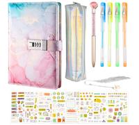 DXiongW Diario Secreto con Cerradura A5 Diario de PU Cuero con Codigo Regalos para Niñas 6-15 Años Cuaderno con Contraseña y Bolígrafo Material Escolar Papeleria Kit de Bricolaje para Adolescentes