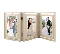 DXiongW Marco de Fotos Giratorio Doble Cara 6 Fotos 16x11 cm Plegable Marco Collage Multifotos Vintage Portarretratos de Madera MDF Decoración de Escritorio Familiar Regalo para Cumpleaños Boda Amigo