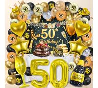 DXLing Decoración de 50 cumpleaños para niña oro negro Decoracion 50 Cumpleaños Chica con caja sorpresa de cumpleaños, pancarta, fondo, confeti y globos