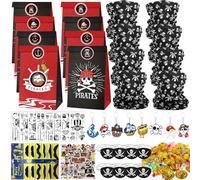DXLing Set de Fiesta Pirata Cumpleaños Infantil 260 Piezas con bandanas sin costuras, pañuelos, bolsas de regalo pirata llaveros pegatinas monedas de oro gemas parches para el ojo y tatuajes adhesivos