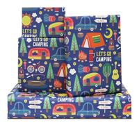 DXRJMB 7 hojas de papel de regalo Let's Go Camping, tienda de campaña de aventura, árbol, coche, antorcha, campamento, papel de regalo, 20 x 28 pulgadas por hoja, papel de regalo de camping para niños