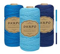 DXRPO Hilo Macrame 3 Unidades de 3 mm x 100 m, Cuerda Macrame de Algodón para Manualidades, Plantas Colgantes, Navidad, Decoración Bohemia (Azul)