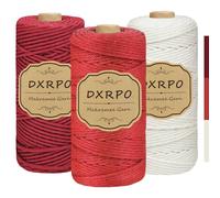 DXRPO Hilo Macrame 3 Unidades de 3 mm x 100 m, Cuerda Macrame de Algodón para Manualidades, Plantas Colgantes, Navidad, Decoración Bohemia (Natural, Rojo, Rojo Oscuro)