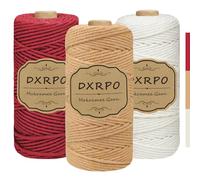 DXRPO Hilo Macrame 3 Unidades de 3 mm x 100 m, Cuerda Macrame de Algodón para Manualidades, Plantas Colgantes, Navidad, Decoración Bohemia (Natural, Marrón, Rojo Oscuro)