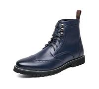 DXSYGMBN Botas Brogue de Cuero para Hombre Botines Clásicos con Cordones Wingtip Botas de Combate para Negocios Boda Casual Trabajo Moda,Azul,42 EU