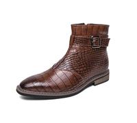 DXSYGMBN Botas de Tobillo Hombre Estampado Cocodrilo Cuero Botines Chelsea con Cremallera Lateral Zapatos de Vestir Boda Negocios,Marrón,42 EU