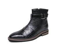 DXSYGMBN Botas de Tobillo Hombre Estampado Cocodrilo Cuero Botines Chelsea con Cremallera Lateral Zapatos de Vestir Boda Negocios,Negro,47 EU