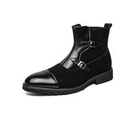 DXSYGMBN Botas de Vestir para Hombre Cuero y Gamuza Patchwork Botines de Negocios con Doble Hebilla y Cremallera Lateral Casuales,Negro,45 EU