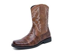 DXSYGMBN Botas Vaqueras con Punta Cuadrada para Hombre Bota De Trabajo Desgastada Botas Retro Casuales Pull-Up A Media Pantorrilla,Marrón,44 EU