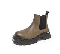 DXSYGMBN Botines Chelsea para Hombre Suela de Lug Botas de Cuero Estilo Punk Gótico Botas Informales con Plataforma Cómodas,Caqui,41 EU