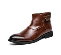 DXSYGMBN Botines para Hombre de Cuero Botas Chelsea con Cremallera Lateral y Hebilla Zapatos de Vestir Estilo Business Casual para Boda Fiesta,Marrón,45 EU