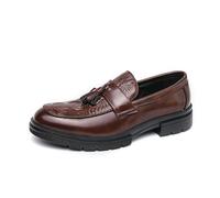 DXSYGMBN Mocasines con Borlas para Hombre Cuero Relieve Cocodrilo Zapatos de Vestir Negocios Boda Casual Suela Gruesa Antideslizante,Marrón,45 EU