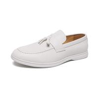 DXSYGMBN Mocasines con Borlas para Hombre Zapatos Casuales de Vestir Ligeros y Cómodos de Cuero Suave para Oficina Negocios Boda Eventos,Blanca,41 EU