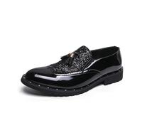 DXSYGMBN Mocasines de Charol con Purpurina para Hombre Zapatos de Vestir con Borlas Estilo Brogue Brillantes para Boda Fiesta,Negro,38 EU