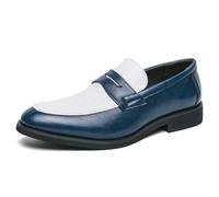 DXSYGMBN Mocasines de Cuero para Hombre Penny Loafers Clásicos Zapatos de Vestir Casual Negocios Boda Fiesta Calzado Elegante Antideslizante,White Blue,44 EU