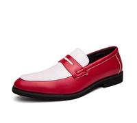 DXSYGMBN Mocasines de Cuero para Hombre Penny Loafers Clásicos Zapatos de Vestir Casual Negocios Boda Fiesta Calzado Elegante Antideslizante,White Red,39 EU