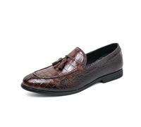 DXSYGMBN Mocasines Hombre Estampado Cocodrilo con Borlas Zapatos Vestir Piel Sin Cordones Formal Boda Oficina Negocios,Marrón,39 EU