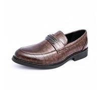 DXSYGMBN Mocasines Hombre Piel Patrón Cocodrilo, Zapatos de Vestir Casuales con Hebilla de Metal para Oficina Boda Fiesta Trabajo,Marrón,45 EU
