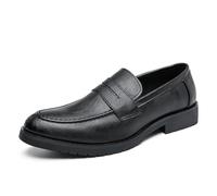 DXSYGMBN Mocasines para Hombre Cuero Genuino Zapatos Penny Loafers Slip-on Casuales Elegantes Negocios Boda Clásicos Calzado,Negro,46 EU