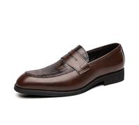 DXSYGMBN Mocasines para Hombre de Cuero Grabado de Cocodrillo Penny Loafers Zapatos de Vestir Elegantes Slip-on Negocios Formales Boda,Marrón,46 EU
