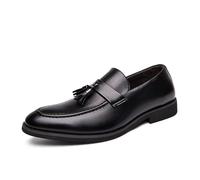 DXSYGMBN Mocasines Sin Cordones con Borlas De Cuero para Hombre Mocasines De Fumar Clásicos Penny Flats para Vestidos Informales De Negocios Fiesta De Graduación,Negro,45 EU
