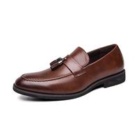 DXSYGMBN Mocasines Sin Cordones con Borlas De Cuero para Hombre Mocasines De Fumar Clásicos Penny Flats para Vestidos Informales De Negocios Fiesta De Graduación,Marrón,43 EU